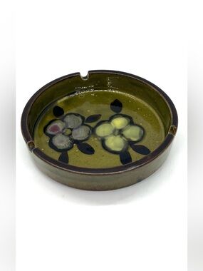Vintage MCM 70’s Hand Painted Floral Ashtray Trinket Dish